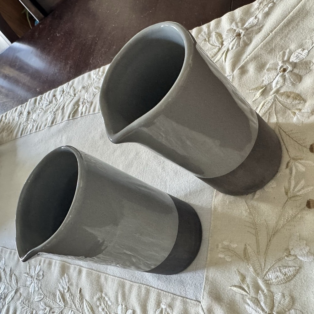 Set Of 2 Crate & Barrel Aaron Probyn Pitcher Jug Stoneware Colorblock Grey